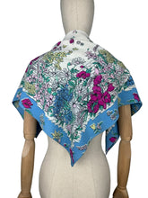 Load image into Gallery viewer, Original 1940's Bright Floral Crepe Scarf in Pink, Green, Blue and White - Great Headscarf