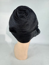Load image into Gallery viewer, Original 1920's Seamed Black Mesh Cloche with Silk Lining