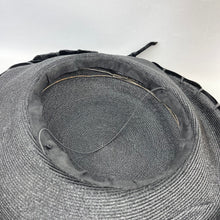 Load image into Gallery viewer, Original 1940's Large Black Straw Sunhat with Velvet Ribbon Trim *
