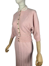 Load image into Gallery viewer, Original 1950's Soft Pink Pure Wool Skirt, Belt and Cardigan Knit Set by Tobanna Knit Fashions - Bust 36