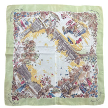 Load image into Gallery viewer, Original 1940's 1950's Pistachio Green Crepe Tourist Scarf for Bath and Brighton - Great Headscarf