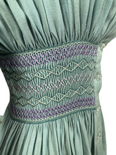 Load image into Gallery viewer, Stunning Original 1930's Blue Cotton Blouse with Heavy Smocking Detail - Bust 36 38