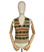 Load image into Gallery viewer, Beautiful Vintage Fair Isle Slipover in Blue, Brown, Green, Yellow and Orange on Beige - Bust 32 34