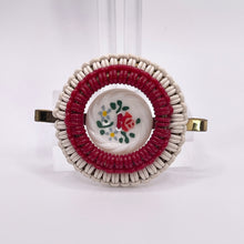 Load image into Gallery viewer, Original 1940's Red and Cream Wartime Make Do and Mend Wire Brooch with Painted Glass Button Middle