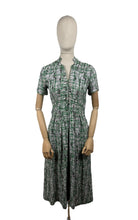 Load image into Gallery viewer, Original 1940's Novelty Print Grey, Green, Black and White Crepe Day Dress Featuring Cats - Bust 32 33 *