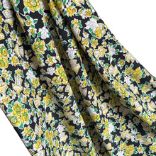 Load image into Gallery viewer, Original 1940's Cold Rayon Novelty Print Dressmaking Fabric in Black, Yellow and Green - 39" x 120"