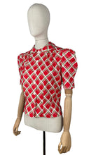 Load image into Gallery viewer, 1940's Reproduction Christmas Blouse In Red, Mint Green, White and Pink Vintage Check in Moda Cotton 'Deer Christmas' - Bust 34" 36"