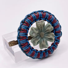 Load image into Gallery viewer, Original 1940's Red and Blue Wartime Make Do and Mend Wire Brooch with Flower Button Middle
