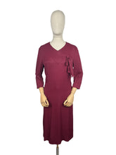 Load image into Gallery viewer, REPRODUCTION 1930's Burgundy Day Dress with Three Quarter Length Sleeves and Bow Detail on the Bodice - Bust 36
