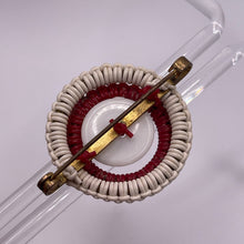 Load image into Gallery viewer, Original 1940's Red and Cream Wartime Make Do and Mend Wire Brooch with Painted Glass Button Middle