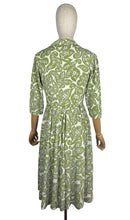 Load image into Gallery viewer, Original 1940’s Green and White Crepe Day Dress with Leaf Print - Bust 34 35
