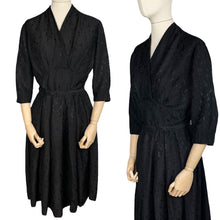 Load image into Gallery viewer, Original 1940's 1950's Classic Little Black Belted Day Dress - Bust 38 40