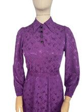 Load image into Gallery viewer, Original 1940's Cadbury Purple Floral Crepe Dress with Belt and Glass Buttons - Bust 34" *