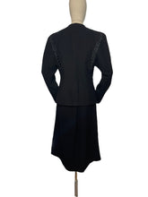 Load image into Gallery viewer, Original 1940's 'Created in Hollywood by Paramount' Black Wool Suit with Soutache Detail and Single Button Fastening - Bust 36 38 *