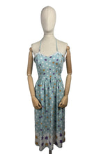 Load image into Gallery viewer, Original Late 1940's or Early 1950's Floral Border Print Dress and Bolero in Blue, Purple, Mustard, Black and White - Bust 32 33