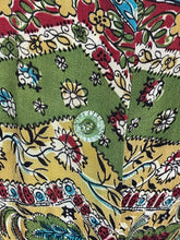 Load image into Gallery viewer, Original 1930's 1940's Green Crepe Day Dress with Floral Chevron Print in Red, Blue and Mustard
