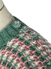 Load image into Gallery viewer, Reproduction 1940's Waffle Stripe Jumper in Slate Green, Pale Pink and White - Bust 33 34 35