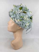 Load image into Gallery viewer, Original 1960's Blue Nylon Hat with White, Blue and Green Floral Trim