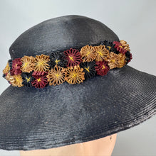 Load image into Gallery viewer, Original 1930's Blue Straw Hat with Burgundy, Cream and Blue Floral Trim *