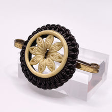 Load image into Gallery viewer, Original 1940's Black and White Wartime Make Do and Mend Wire Brooch with Flower Middle