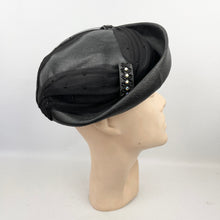 Load image into Gallery viewer, Original 1950's Fine Black Straw Hat with Net and Bead Trim *