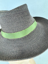 Load image into Gallery viewer, Original Late 1930's Brown and Bronze Straw Hat with Green Grosgrain Trim *
