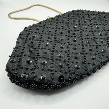 Load image into Gallery viewer, Vintage Black Beaded and Sequined Evening Bag With Snake Chain Handle and Kissing Clasp *