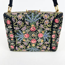 Load image into Gallery viewer, Absolutely Stunning Original 1950’s Black Handpainted Floral Beaded Evening Box Bag by Waldybag - Highly Collectible
