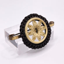 Load image into Gallery viewer, Original 1940's Black and White Wartime Make Do and Mend Wire Brooch with Flower Middle