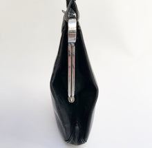 Load image into Gallery viewer, Original 1930's Black Leather Bag with Scalloped Chrome Trim and Single Handle