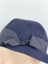 Load image into Gallery viewer, Original 1930's Dark Blue Seamed Felt Fedora with Grosgrain Trim by Fenwick