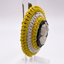 Load image into Gallery viewer, Original 1940's Yellow, Black and White Wartime Make Do and Mend Wirework Brooch with Cameo Middle *