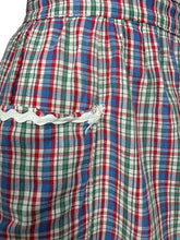 Load image into Gallery viewer, Original 1950's Red, Green, White and Blue Cotton Apron with Ric Rac Trim and Patch Pocket - Waist 28 *