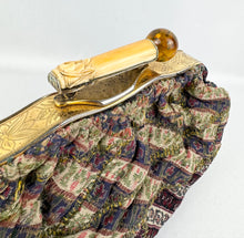 Load image into Gallery viewer, Antique Late Victorian Stripe Brocade French Clutch Bag with Bone and Amber Clasp