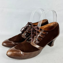 Load image into Gallery viewer, Original 1930's Dark Brown Leather and Suede Lace Up Shoes - UK 5 or 5.5