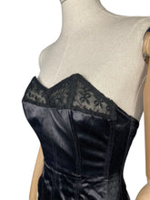 Load image into Gallery viewer, Original 1940's or 1950's Inky Black Satin and Lace Boned Corset with Garter Straps - Bust 32