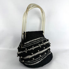 Load image into Gallery viewer, Original 1940's American Black and Silver Crochet Bag with Lucite Handles *