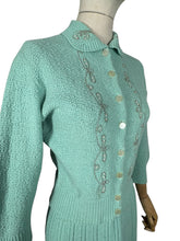 Load image into Gallery viewer, Original 1950's Mint Green Beaded Skirt and Cardigan Knit Set by Orlon - Bust 36