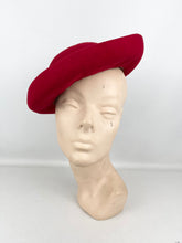 Load image into Gallery viewer, Original 1940's Cherry Red Felt Hat with Navy Blue Grosgrain Trim