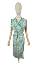 Load image into Gallery viewer, Original Volup 1940's Cotton Wraparound Apron in White, Green and Blue Floral - Bust 40 42 44 46 *