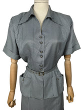 Load image into Gallery viewer, Original 1940's Navy and White Mode O'Day Gingham Check Suit with Original Belt and Velvet Bow Neck - Bust 40