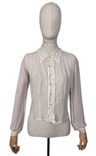 Load image into Gallery viewer, Original 1940's Semi Sheer Chiffon Crepe Long Sleeved Embroidered Blouse with Faux Pearl Buttons - Bust 36