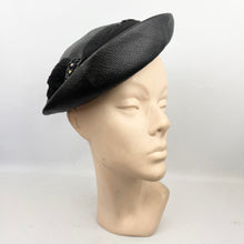 Load image into Gallery viewer, Original 1950's Fine Black Straw Hat with Net and Bead Trim *