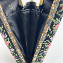 Load image into Gallery viewer, Absolutely Stunning Original 1950’s Black Handpainted Floral Beaded Evening Box Bag by Waldybag - Highly Collectible