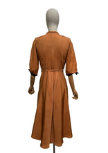 Load image into Gallery viewer, Original 1950's Caramel Coloured Grosgrain Belted Dress with Black Accent Trim - Bust 34 35