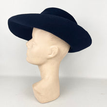 Load image into Gallery viewer, Original 1940’s Midnight Blue Fur Felt Fedora Hat with Wide Brim