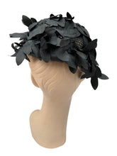 Load image into Gallery viewer, Original 1950's Black Hat Covered with Black Fabric Flowers