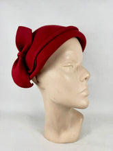 Load image into Gallery viewer, Original 1950's Red Close Fitting Felt Hat with Bow Trim by Jacoll