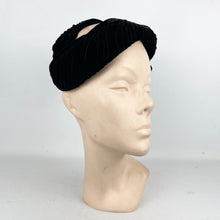 Load image into Gallery viewer, Original Black Ruched Velvet Cocktail Hat by Jacoll with Pretty Paste Trim *