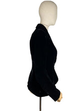 Load image into Gallery viewer, Original 1940's Inky Black Fit and Flair Velvet Jacket with Padded Hips - Bust 36 38 *